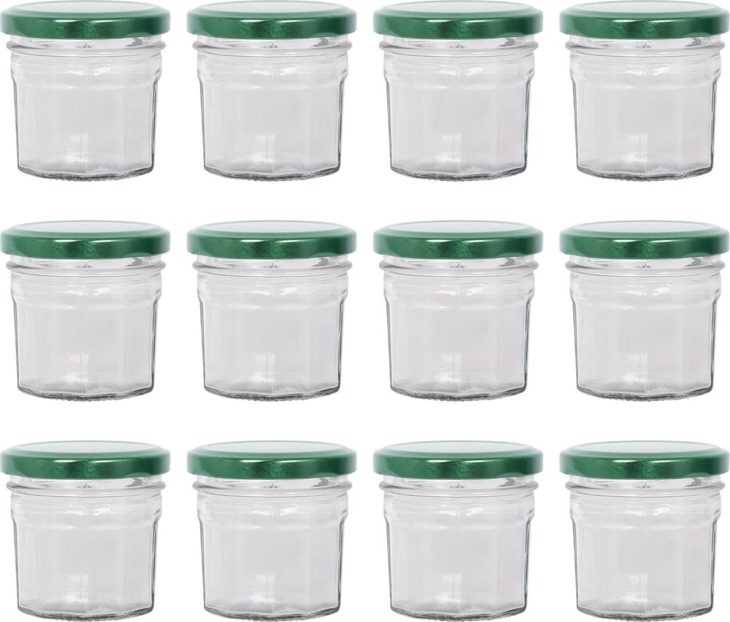 Argon Ta Marmeladengläser aus Glas mit grünem Deckel – 90 ml – 12 Stück