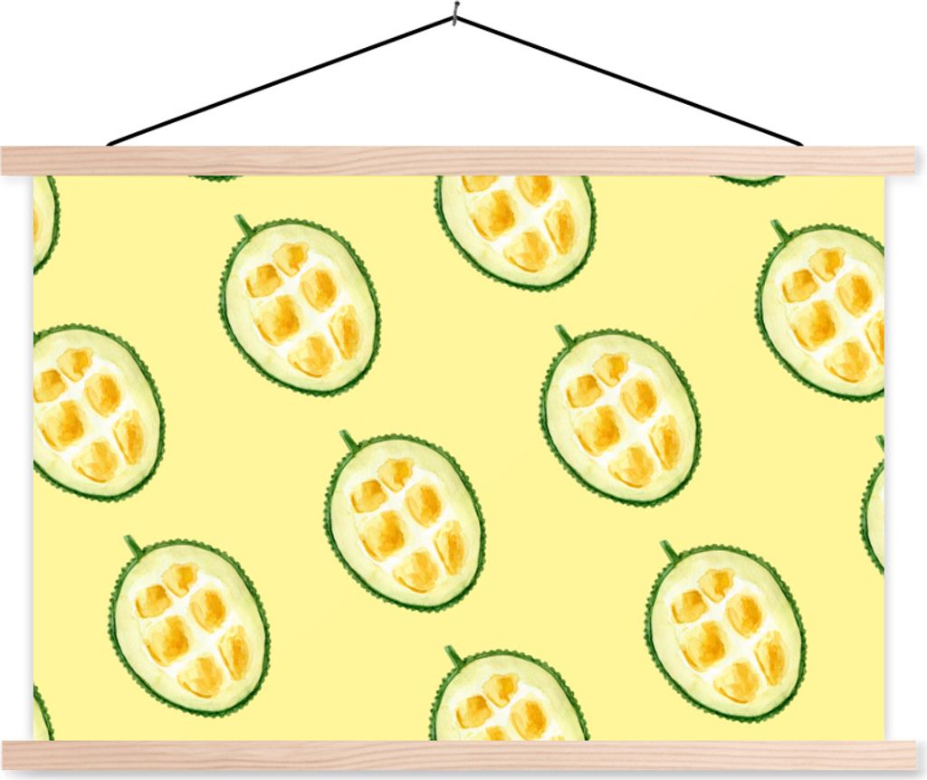 MuchoWow Textilposter Zitrusfrüchte - Obst - Schablonen 120x80 cm mit holzfarbenen Rahmen - Aufhängeset