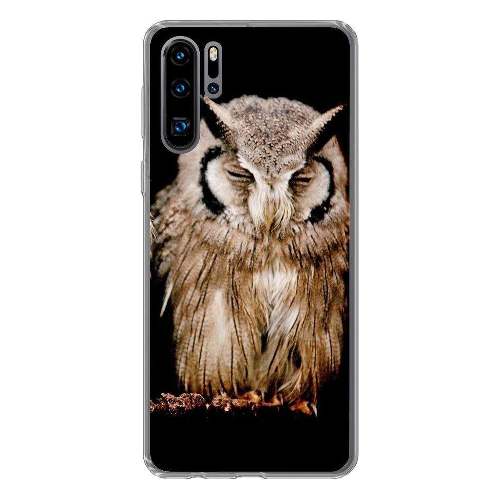MuchoWow Handyhülle Schutzhülle Hülle für Huawei P30 Pro Eule - Vogel - Schwarz Silikon Softcase Handy Hülle - Schutzdeckel
