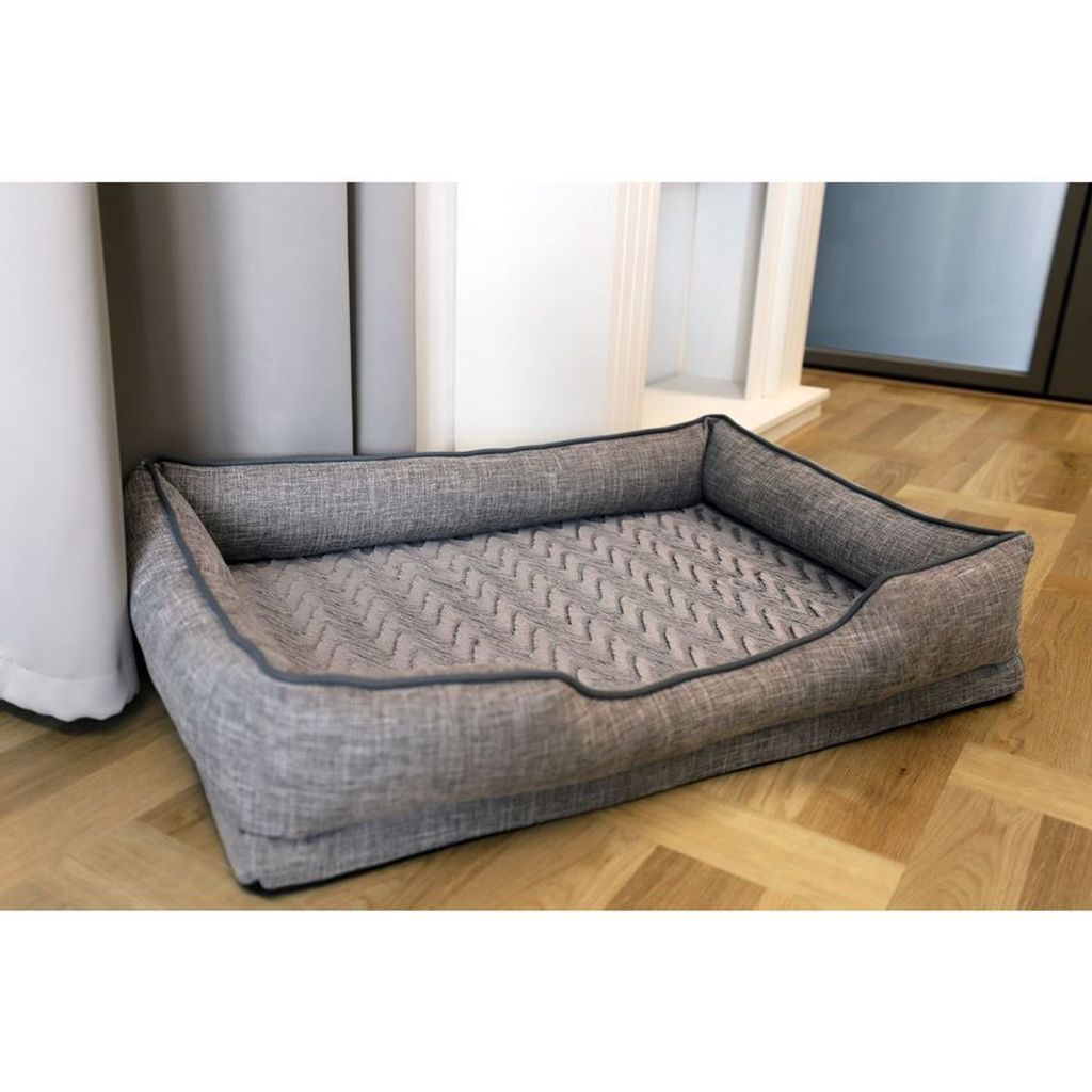Hundebett Gr. L Grau Haustier Plüsch Kissen Korb Schlafplatz Liegefläche Sofa