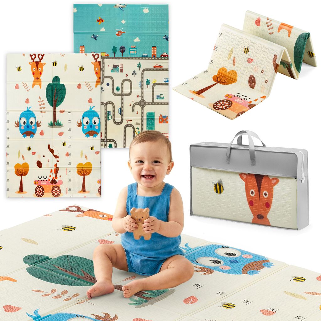 Stars Kinder und Baby Spielmatte, Spielteppich, Kinderteppich, Krabbelmatte, Kindermatte - Beidseitig - 200x180 oder 180x120cm - Eulen