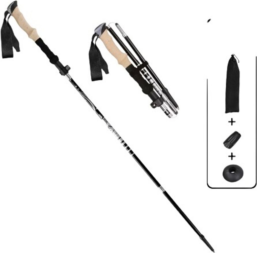 INF Ultraleichter faltbarer Gehstock – 5 Abschnitte 33–125 cm Schwarz