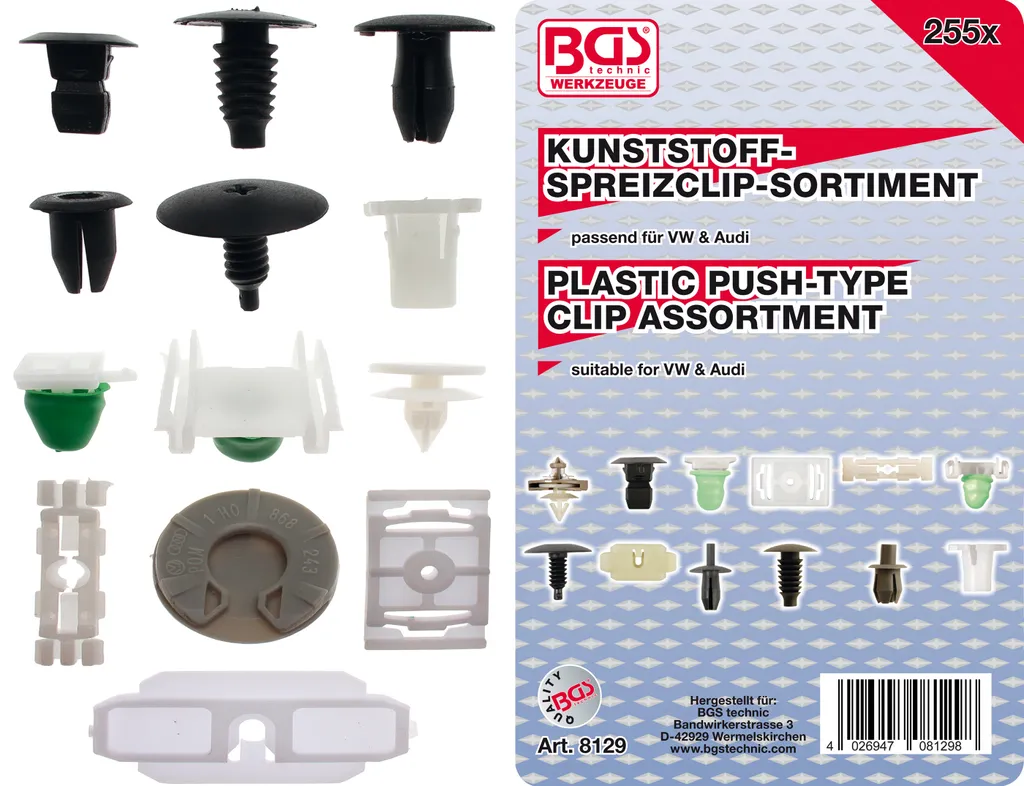Assortimento di clip per rivestimenti per veicoli VW | 255 pz.