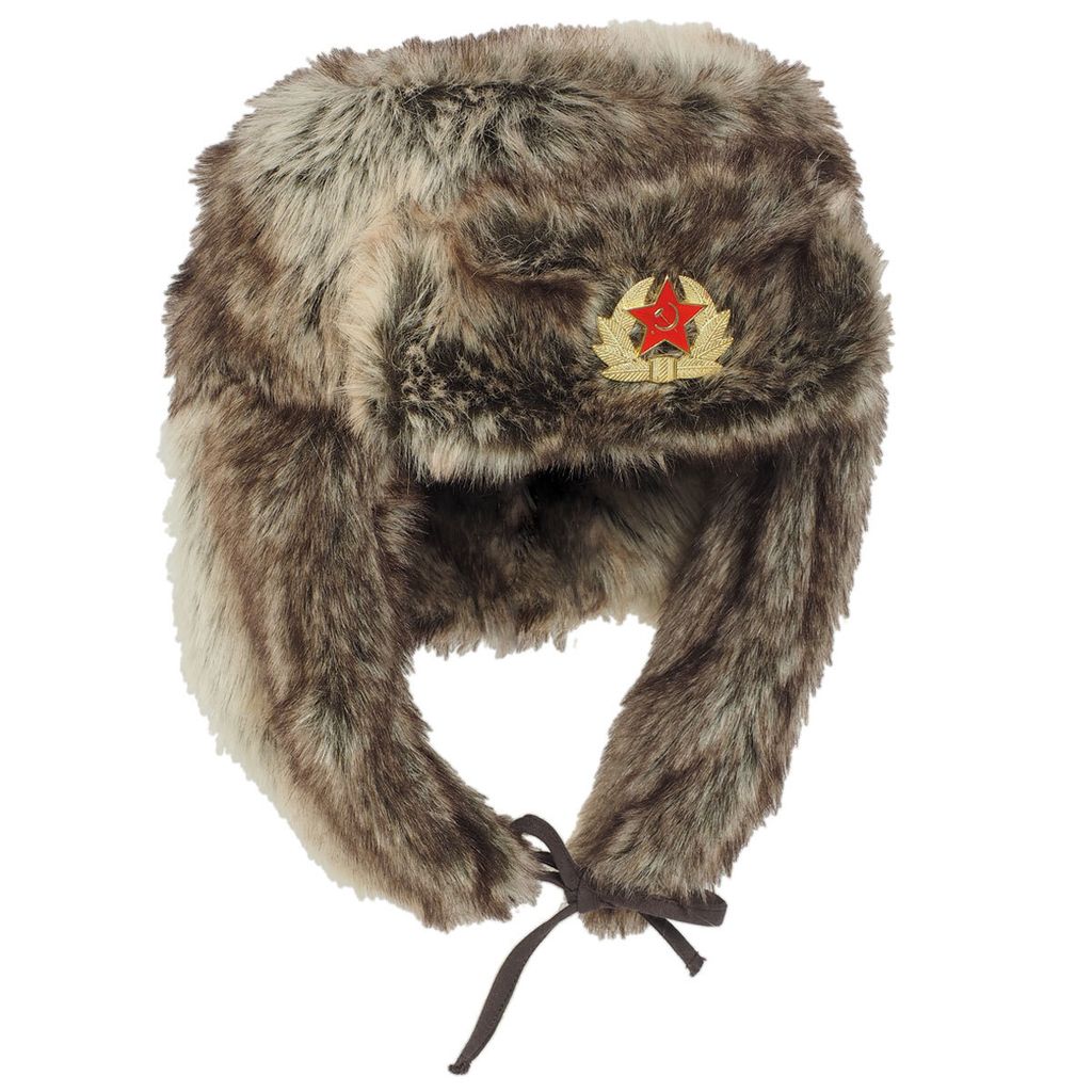 Russische Fellmütze mit Abzeichen braun, M