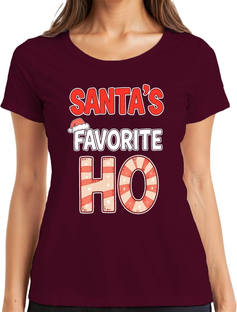 SANTA'S FAVORITE HO Lustig Weihnachten Nikolaus Party Geschenk Damen T-Shirt, Burgundy, M