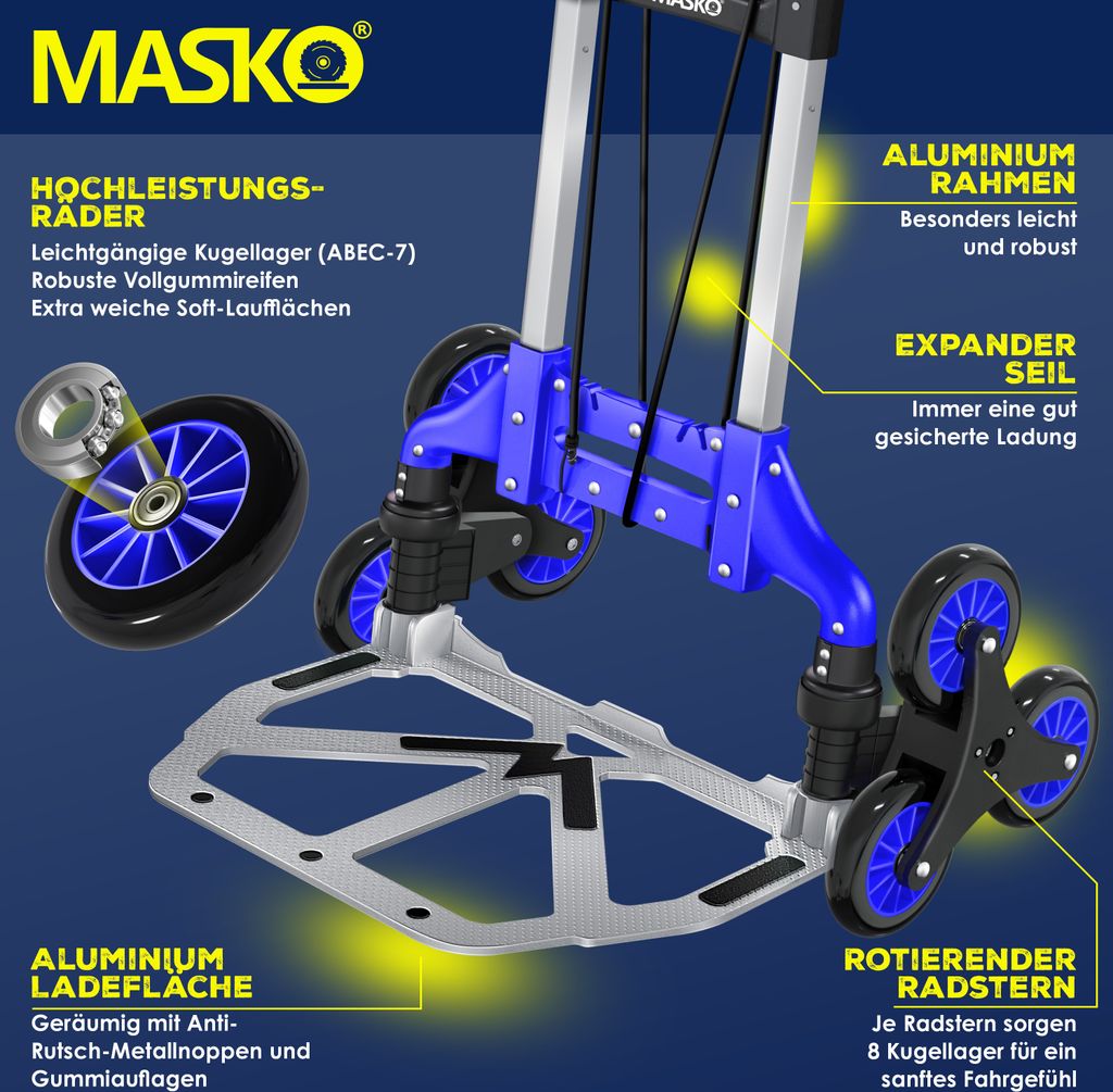 MASKO® Stufen-Sackkarre Treppenkarre Klappbar 80 kg Produktbild 8