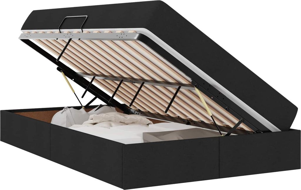 Aufbewahrungsbett mit Matratze Schwarz 120 x 190 cm Polyester