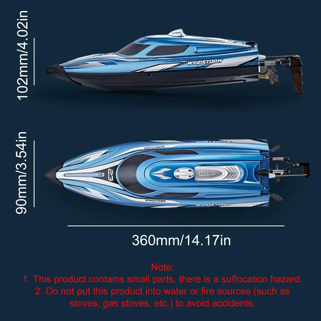 Bateau télécommandé rapide à LED avec alarme de batterie