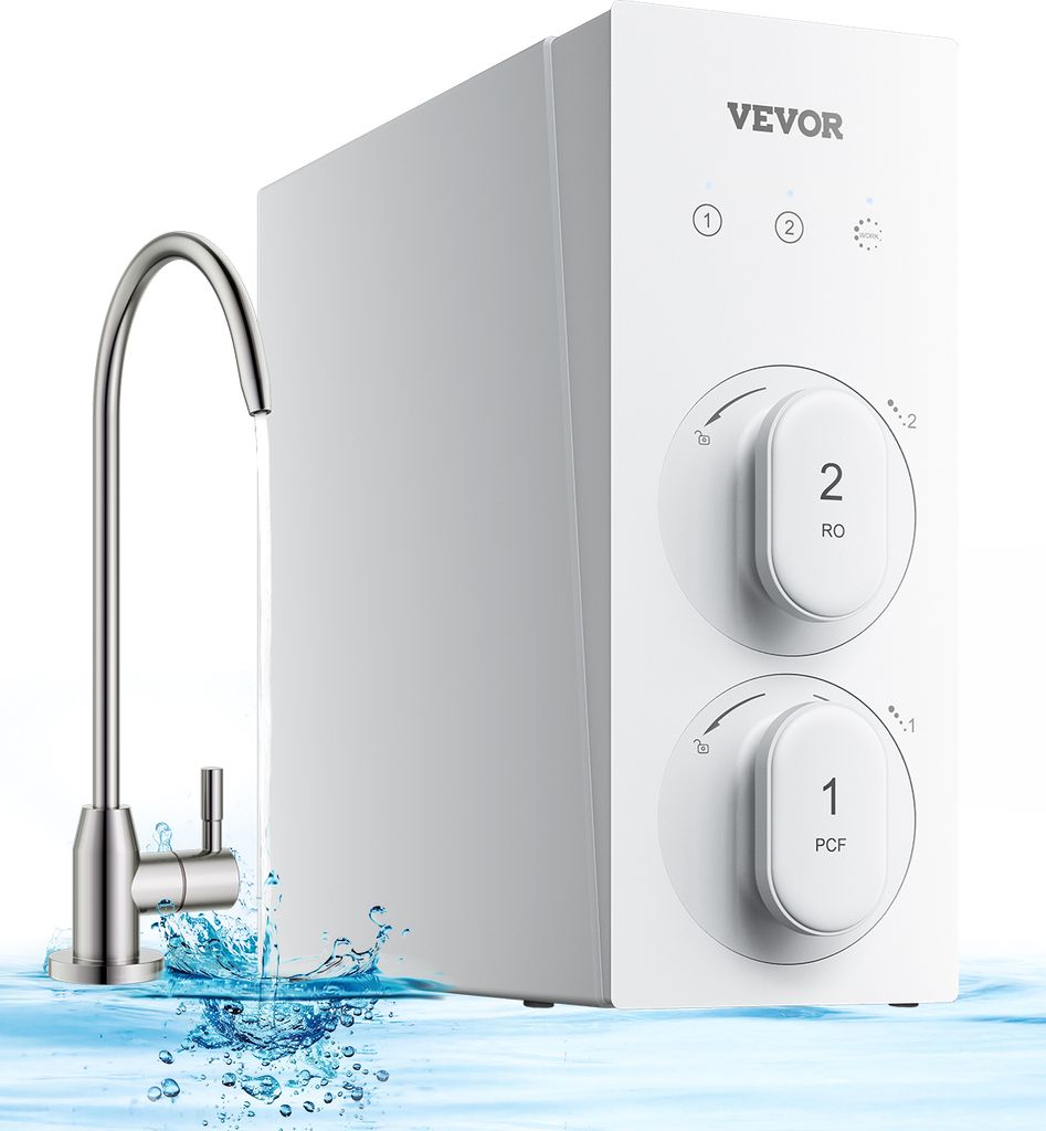 VEVOR Umkehrosmosesystem 400 GPD 8-stufiger Durchlauferhitzer Umkehrosmose-Wasserfilter, Untertisch-Wasserfiltersystem, 2:1 Reinheit zum Abfluss, r...