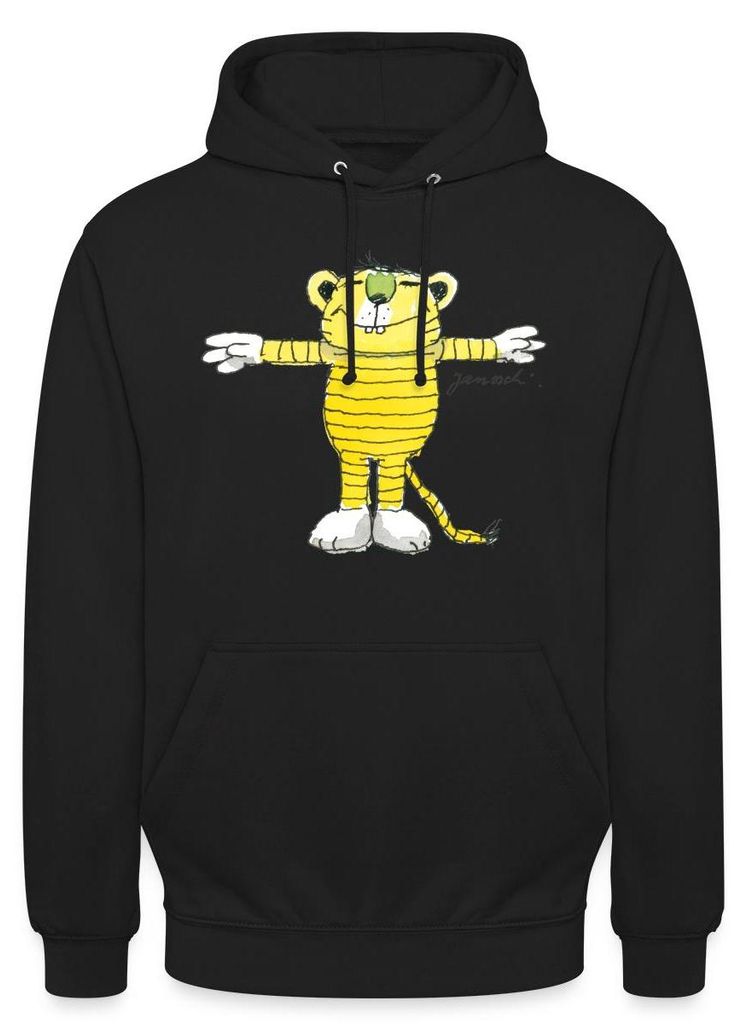 Spreadshirt Janosch Tiger Pose Uni Hoodie, S, Schwarz