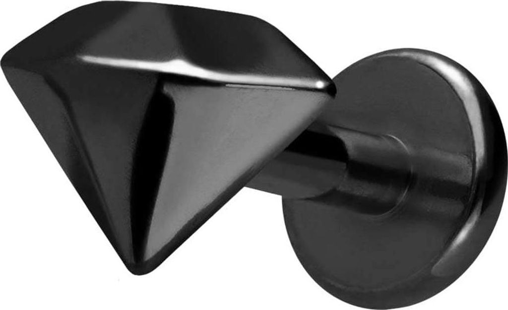 Ohrpiercing, Nasenpiercing Titan Labret mit Innengewinde DIAMANT Schwarz Stablänge: 8mm | Stabstärke: 1,2mm