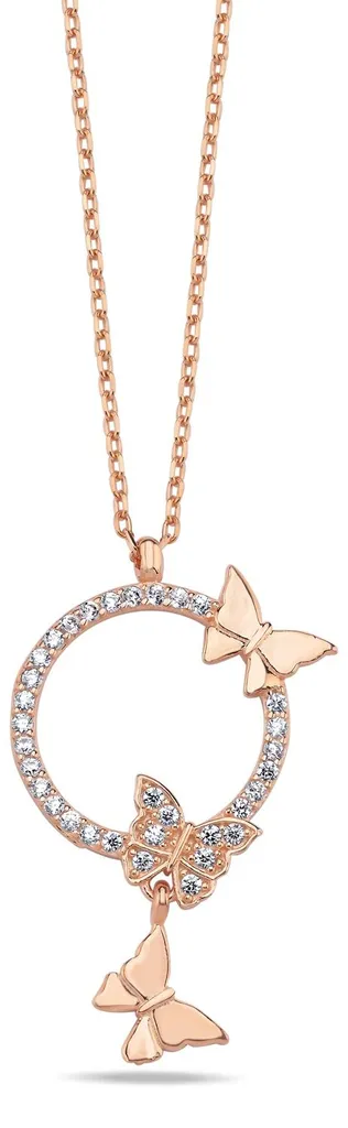 Collier papillon argent femme idée cadeau avec zircon rose brillant