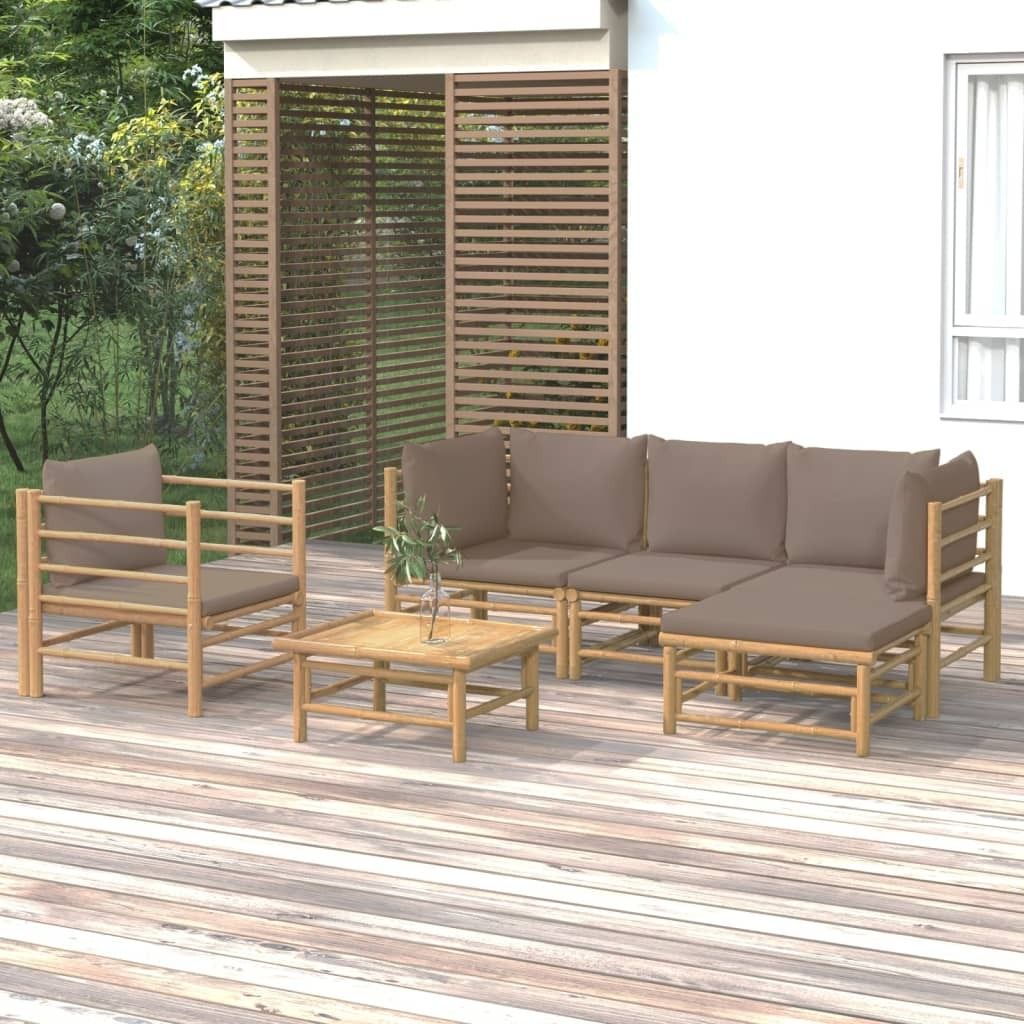 "2026 Promotion" 6-tlg. Garten-Lounge-Set - Sitzgruppe - mit Kissen - Taupe Bambus - Gartenmöbelset CC9198