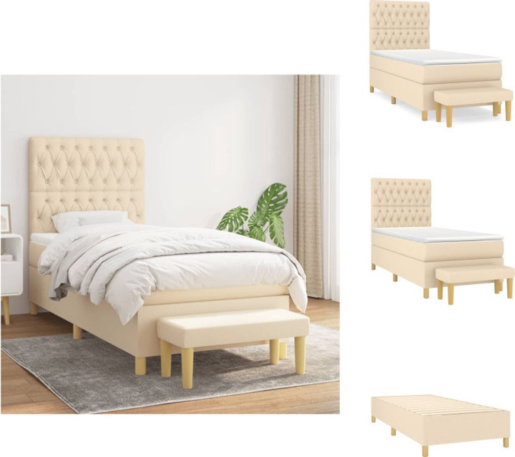 vidaXL Boxspringbett mit Matratze Creme 100x200 cm Stoff - Betten & Bettgestelle