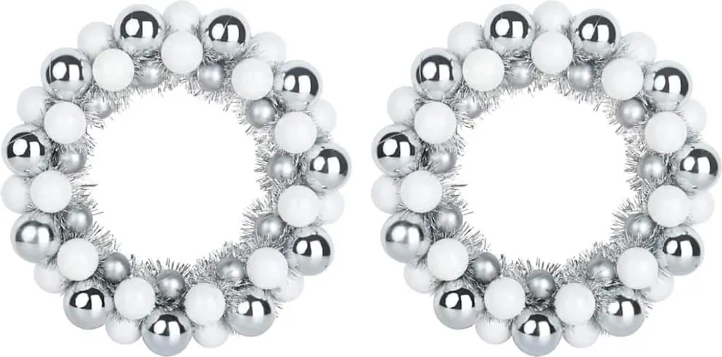 Lot de 2 Couronnes de Boules de Noël Blanc et Argent - Déco Festive