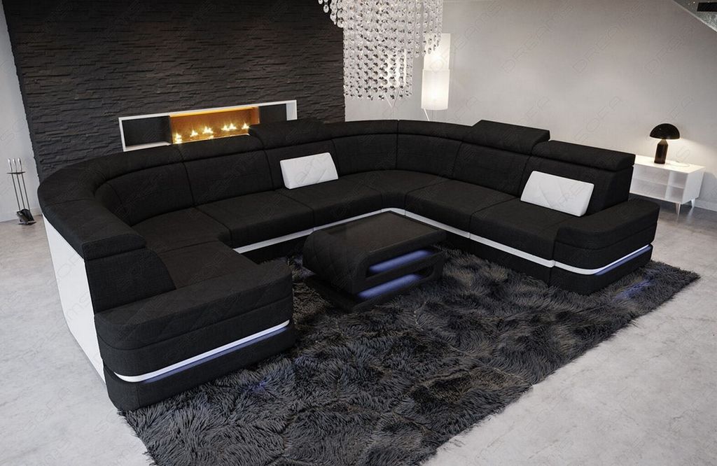 Sofa U Form Positano Mini mit Licht USB Webstoff Strukturstoff