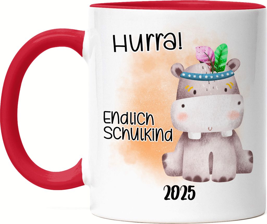 Endlich Schulkind 2025 Nilpferd Tasse Rot 1. Schultag 2025 Einschulung Schulanfang Schuleinführung