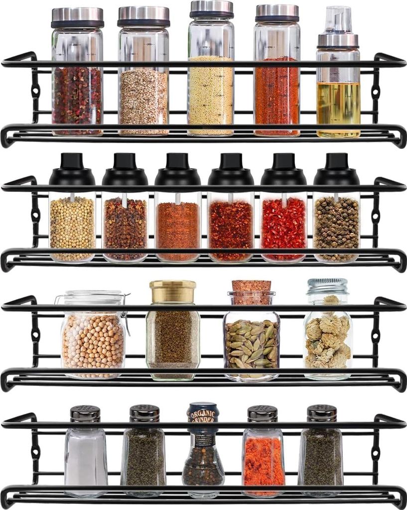 Metallenes Kräuterkorb - ohne Bohren - Kühlschrank-Organizer - Küchenregal - 4 Stücke - schwarz hängbarer Kräuterkorb
