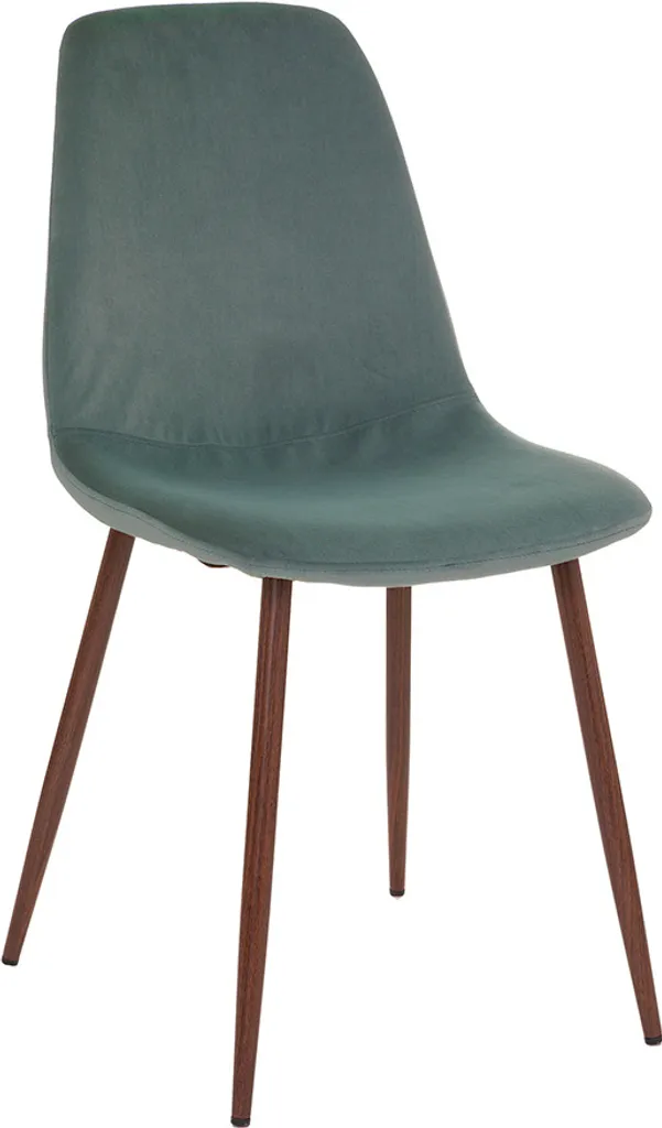 Chaise Jacqui en velours vert avec pieds métal pour salle à manger