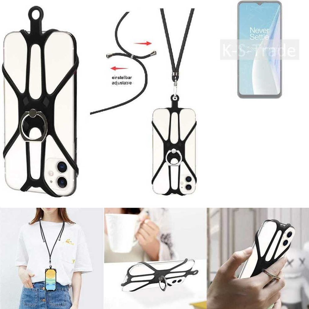 K-S-Trade 3in1 Handykette Handyband Handykordel Halsband Smartphone-Ring Handy-Ring kompatibel mit OnePlus Nord N20 SE Fingerhalterung Handyring