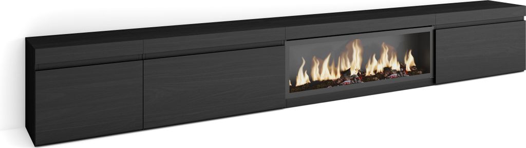 TV-Schrank, Lowboard, 317x35x45 cm, Elektrokamin XXL, Schwarz