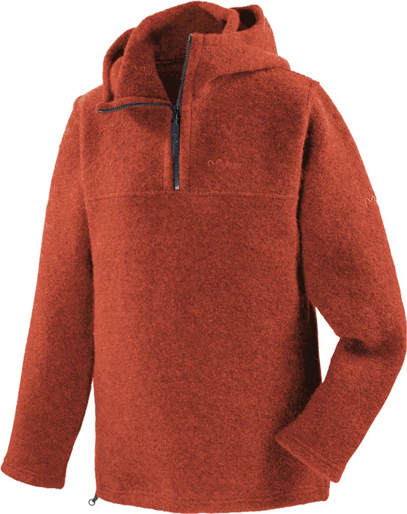 Mu-Tjark W300 Pullover mit Reißverschlusskragen und Kapuze aus gewalkter Schurwolle, Terra, Größe M