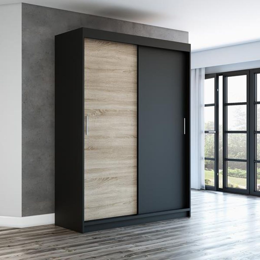 Schwebetürenschrank, 2-türig Schrank! Moderne Garderobe für Kleidung. Verschiedene Farben (Weiß, Schwarz, Somona) Kleiderschrank PAX 160 cm