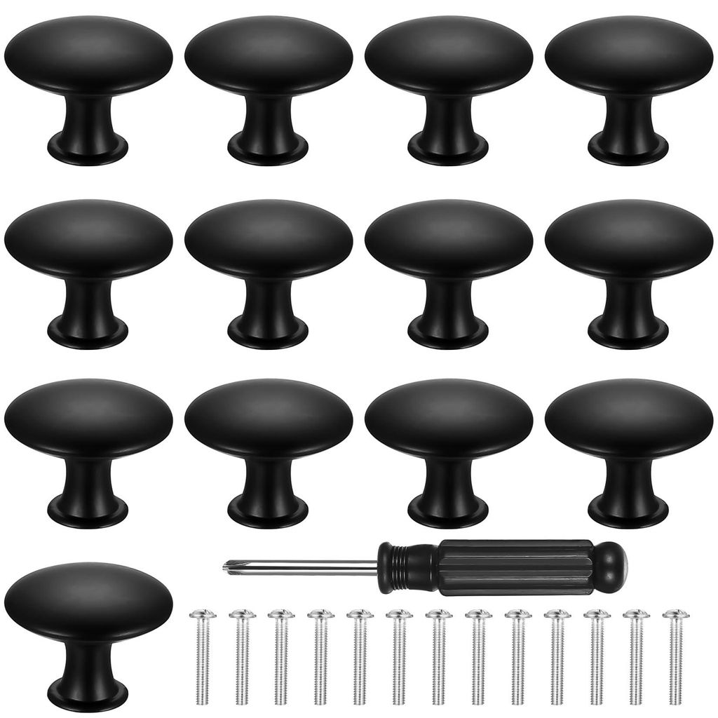 13 schwarze Möbelknöpfe, 30 mm Vintage-Türknöpfe, runde Türknöpfe für Schränke, Sideboards, Schubladen und Kleiderschränke (schwarz)