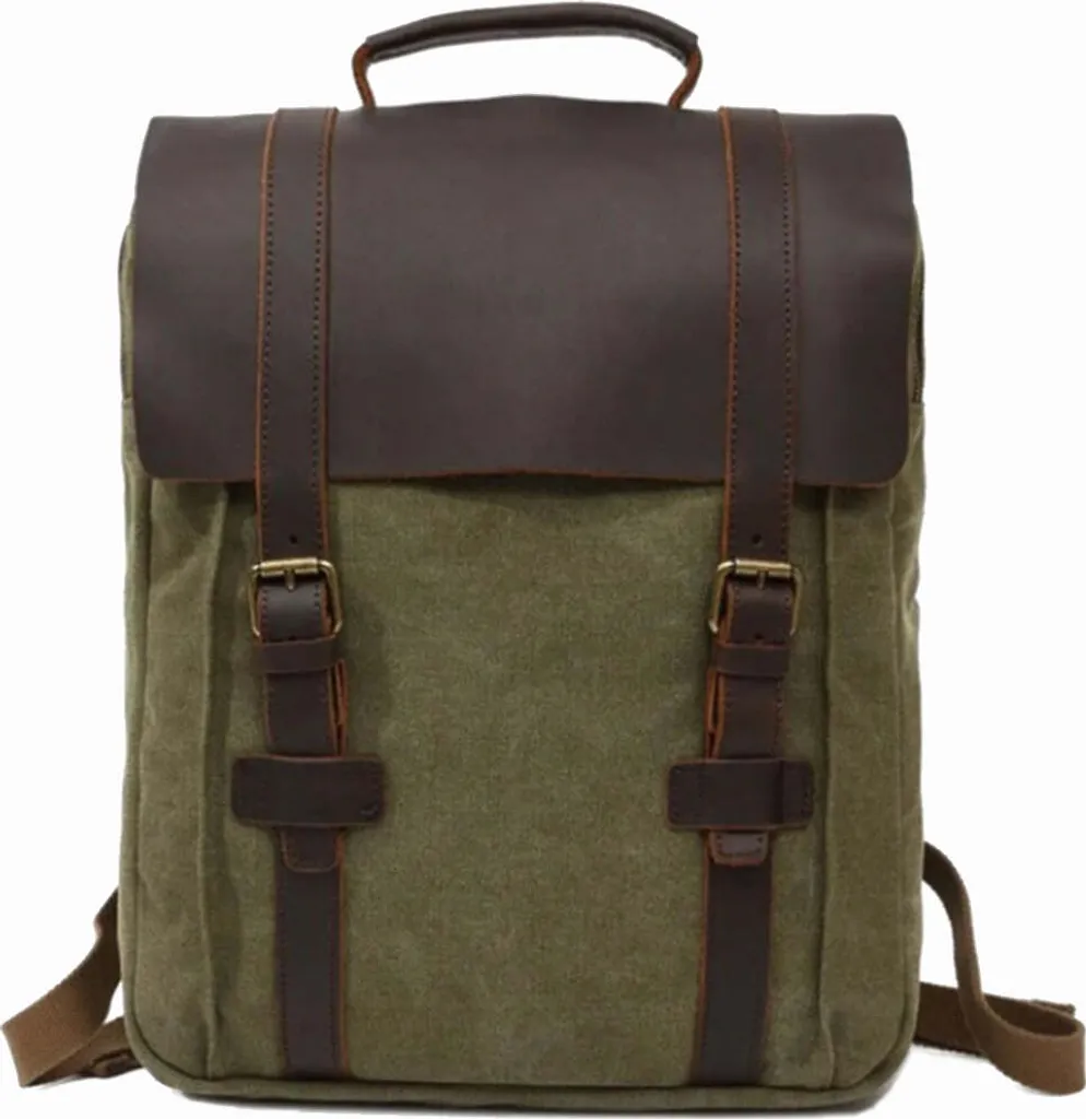 MORGNTAU Believer Sac à dos vintage en toile et cuir 15l - Vert Forêt