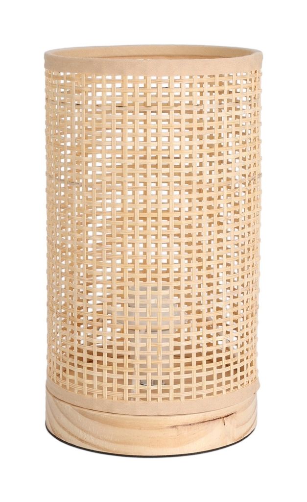 Tischlampe aus Bambus, Kegelform, Sockel aus Kiefernholz, 13 x 23 cm