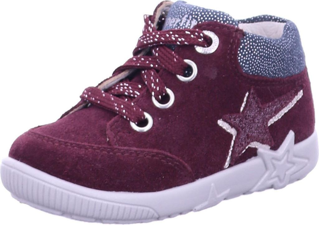 Superfit Mädchen Sneaker Bordeaux mit Schnürung, Stern-Applikation und weißer Sohle