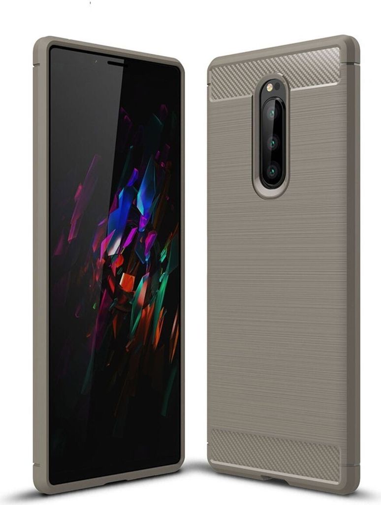 Sony Case Handyhülle Cover TPU Case Schutzhülle Case Handy Bumper Carbon Optik Schale Etui, Farbe:Grau, Modell wählen:Sony Xperia E6