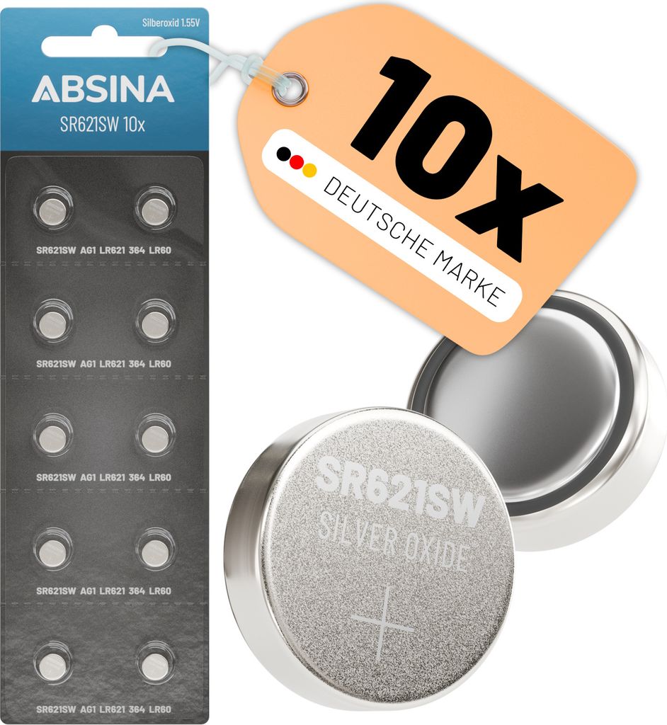 ABSINA Knopfzelle SR621SW 10er Pack