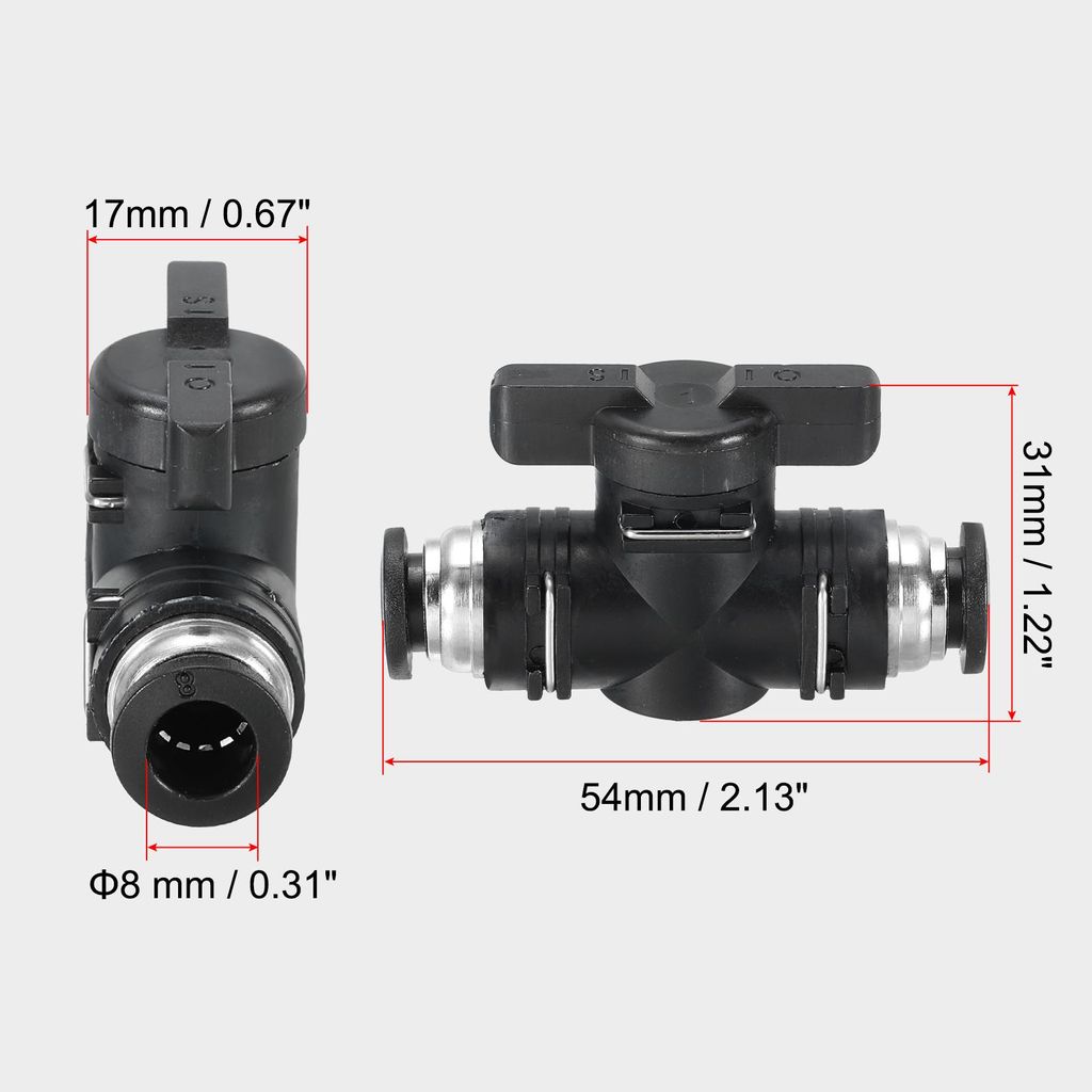 8mm Pneumatisches Kugelventil, 8mm OD BUC Push-to-Connect-Rohrverschraubungen Kugelventil Union gerade Luftstromregelventil fš¹r Luft-Hydraulik, ...