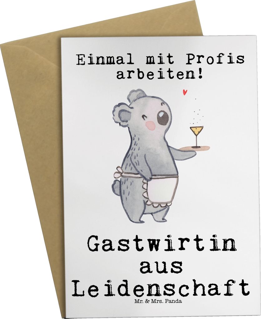 Mr. & Mrs. Panda Grußkarte Gastwirtin Leidenschaft - Weiß - Geschenk, Gaststätte, Kneipe, osterkarte, Rum, Grußkarten, einladungskarten, Bar, b...