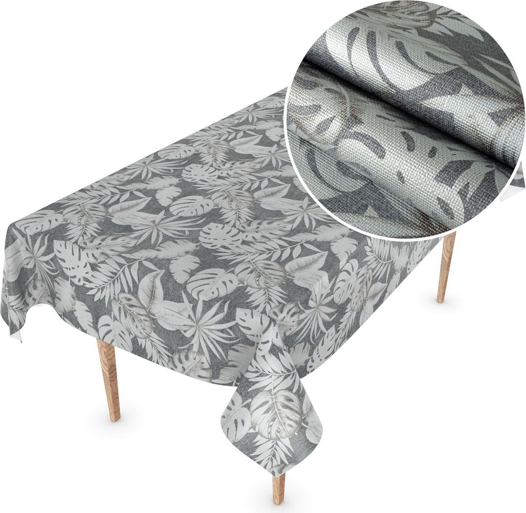 Tischdecke Wachstuch Premium Blumen Grau Robust Wasserabweisend Breite 140 cm Länge 100 cm