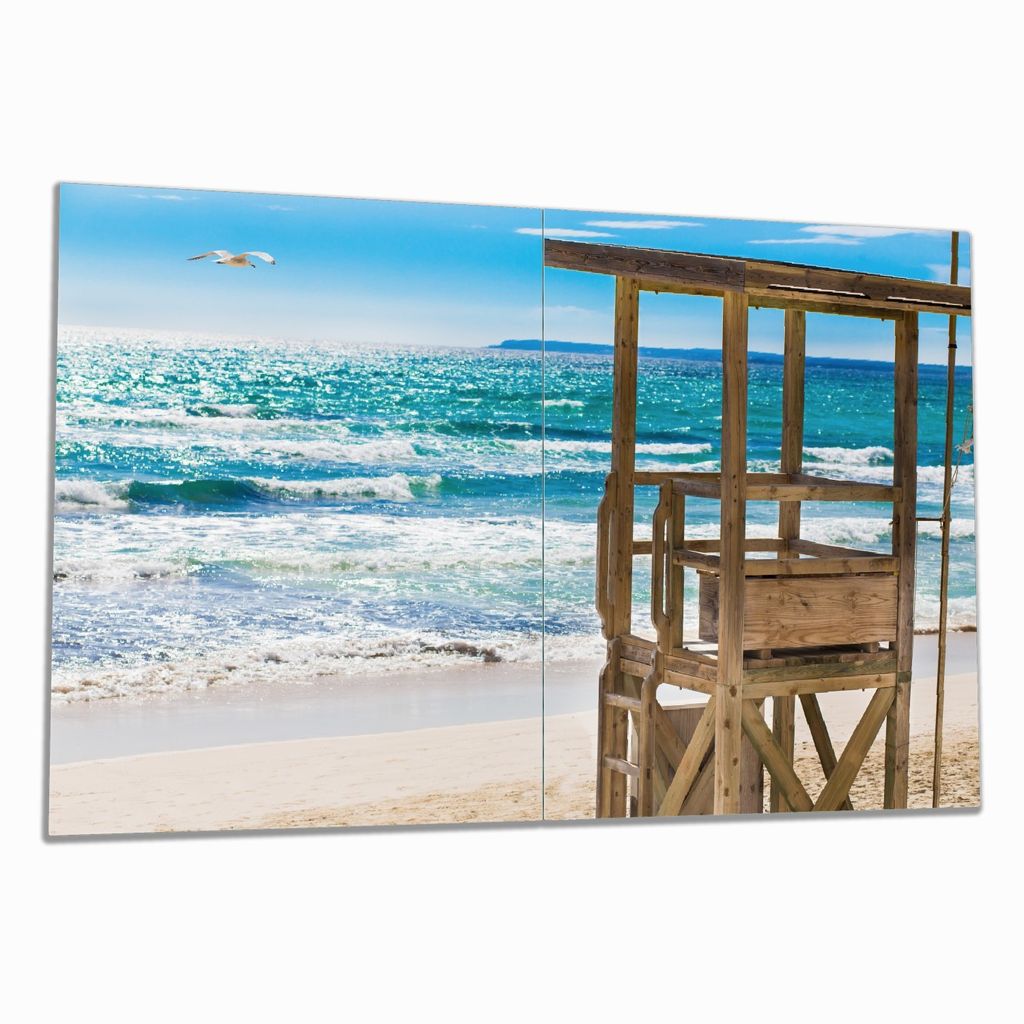 Wallario Herdabdeckplatte aus Glas, Größe 80 x 52 cm 2-teilig, Motiv Badestrand - Mallorca Spanien