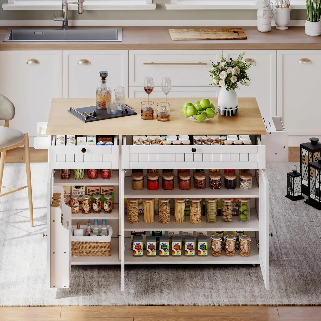 Desserte de Cuisine Mobile avec Table Pliante et Rangements Noirs - 3