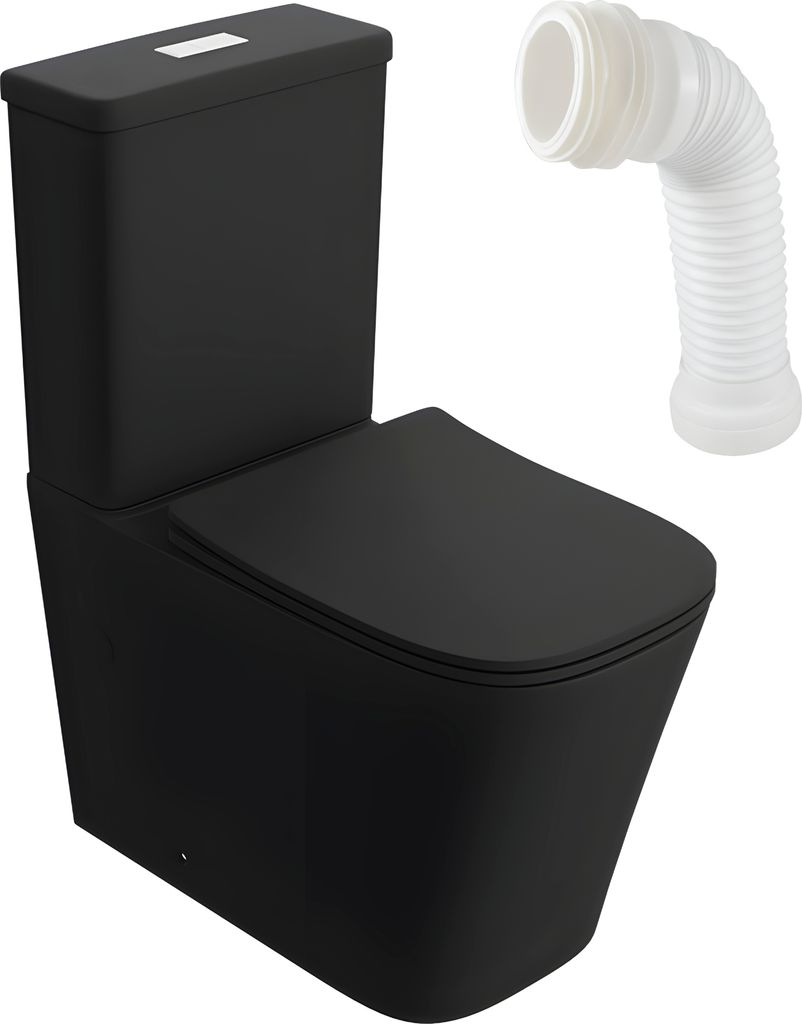 LAVITA Einteilige Stand - WC mit eingebautem Spülkasten TRYTON BLACK | Komplett - Set | WC deckel | Keramik Toilette Spülrandlos | Toilettenschü...