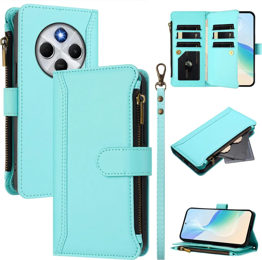 Custodia Xiaomi Poco M7 5G Verde Menta: Portafoglio con Cerniera e Supporto