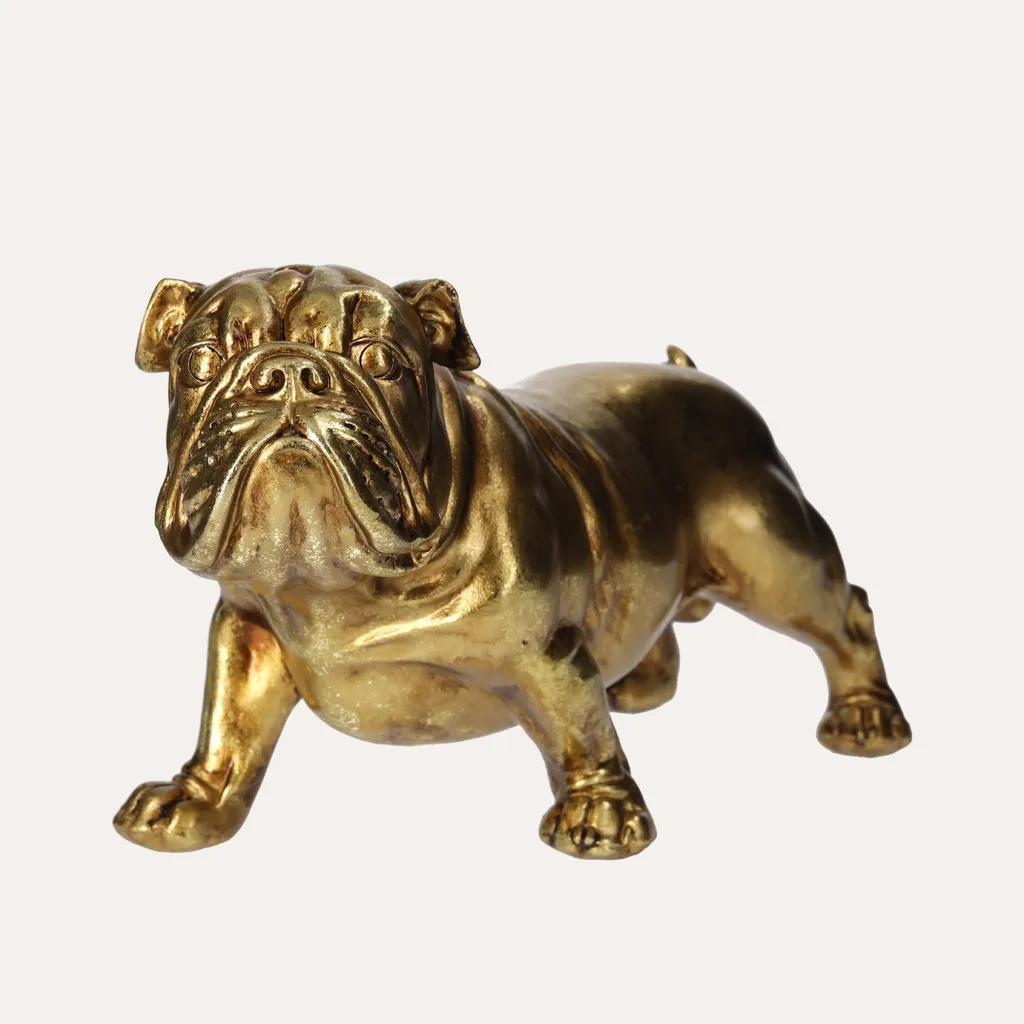 Objet déco bouledogue doré pour bureau et salon design 35 x 15 cm