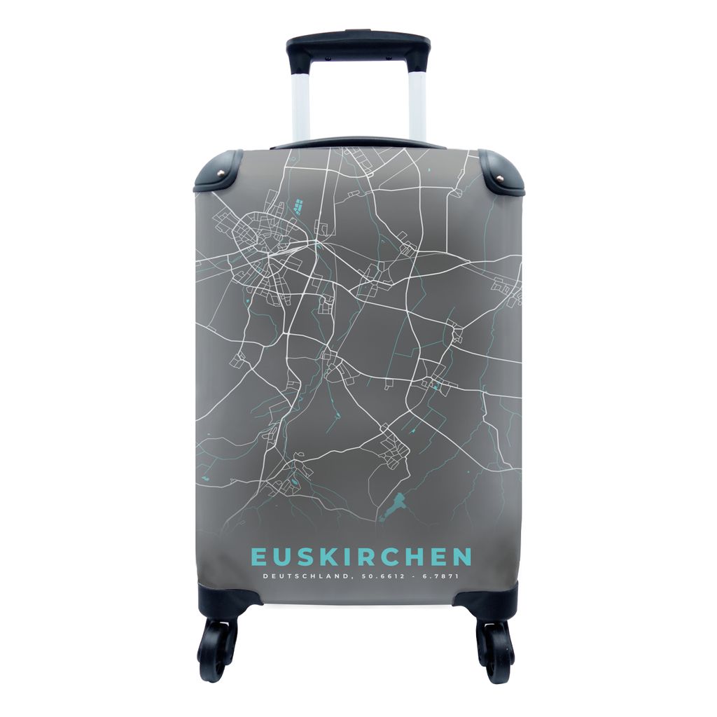 MuchoWow Koffer Handgepäck Trolley Rollkoffer Kleine Reisekoffer mit 4 Rollen - Karte - Stadtplan - Euskirchen - Deutschland - Blau - Cabin Size...