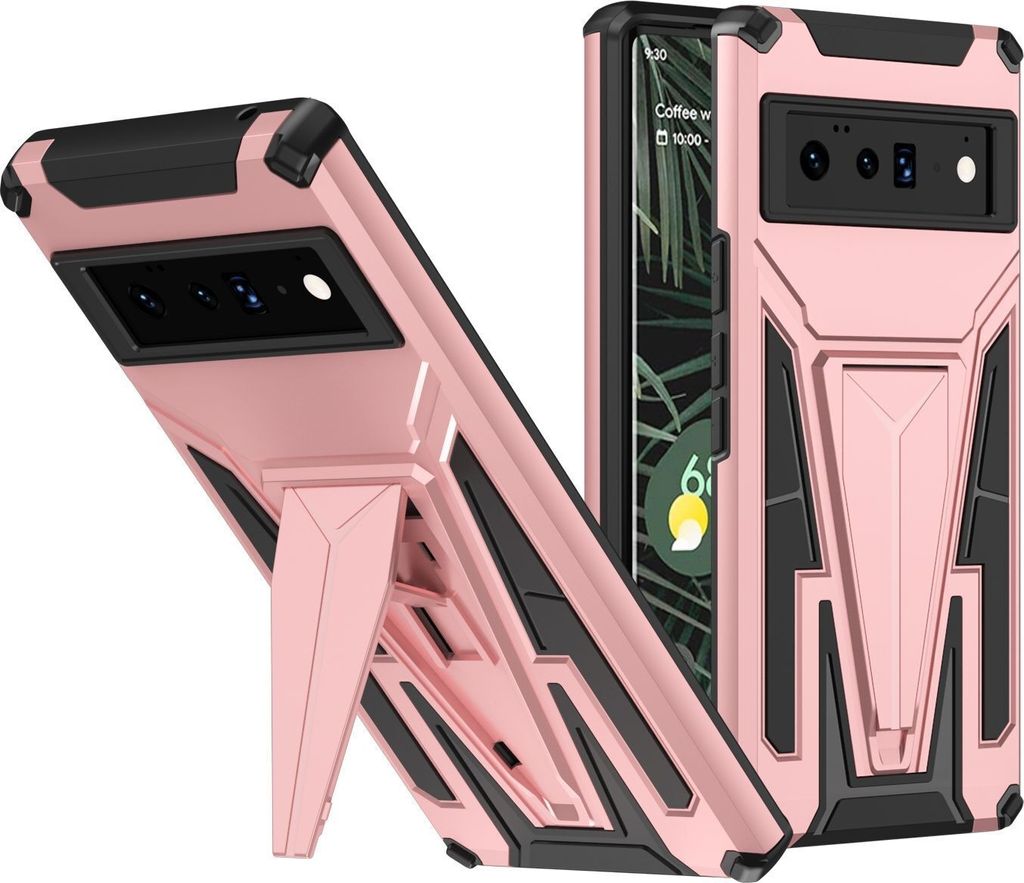 Mobigear Armor Stand Google Pixel 6 Pro Hülle Hardcase Backcover Stoßfest mit Ständer - Roségold
