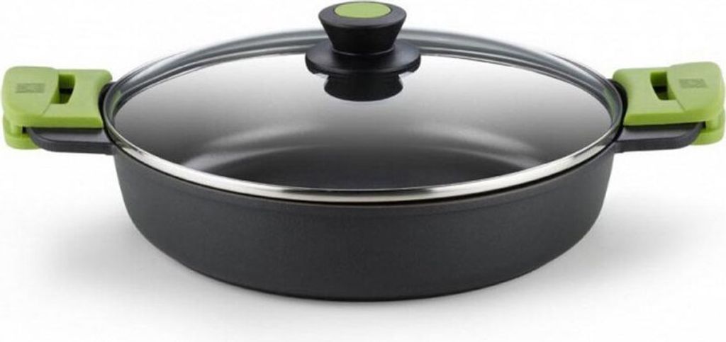 BRA Prior | Niedriger Kochtopf mit Glasdeckel und Silikongriffen, für alle Herdarten inklusive Induktion und Backofen geeignet, 36 cm, 7,1 Liter