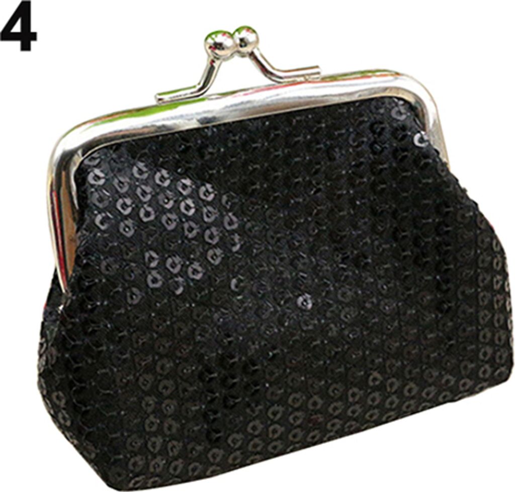 Mode Damen Pailletten Schnalle Mini Geldbörse Clutch Handliche Geldbörse Tasche Rose-Rot