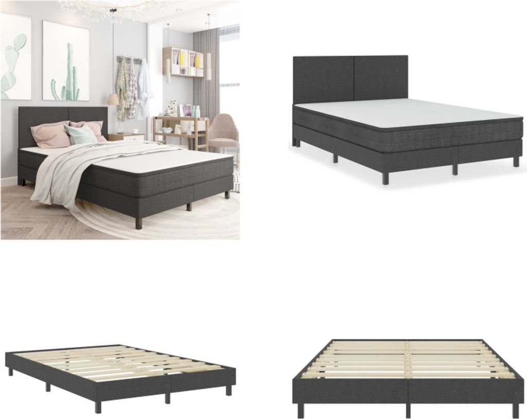 vidaXL Boxspring Bettgestell Grau Stoff 160x200 cm - Bettgestell - Bettgestelle - Bettrahmen - Boxspringbett