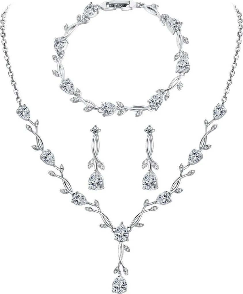 Parure Bijoux Mariage Argent 925 Collier Bracelet Boucles Zirconia