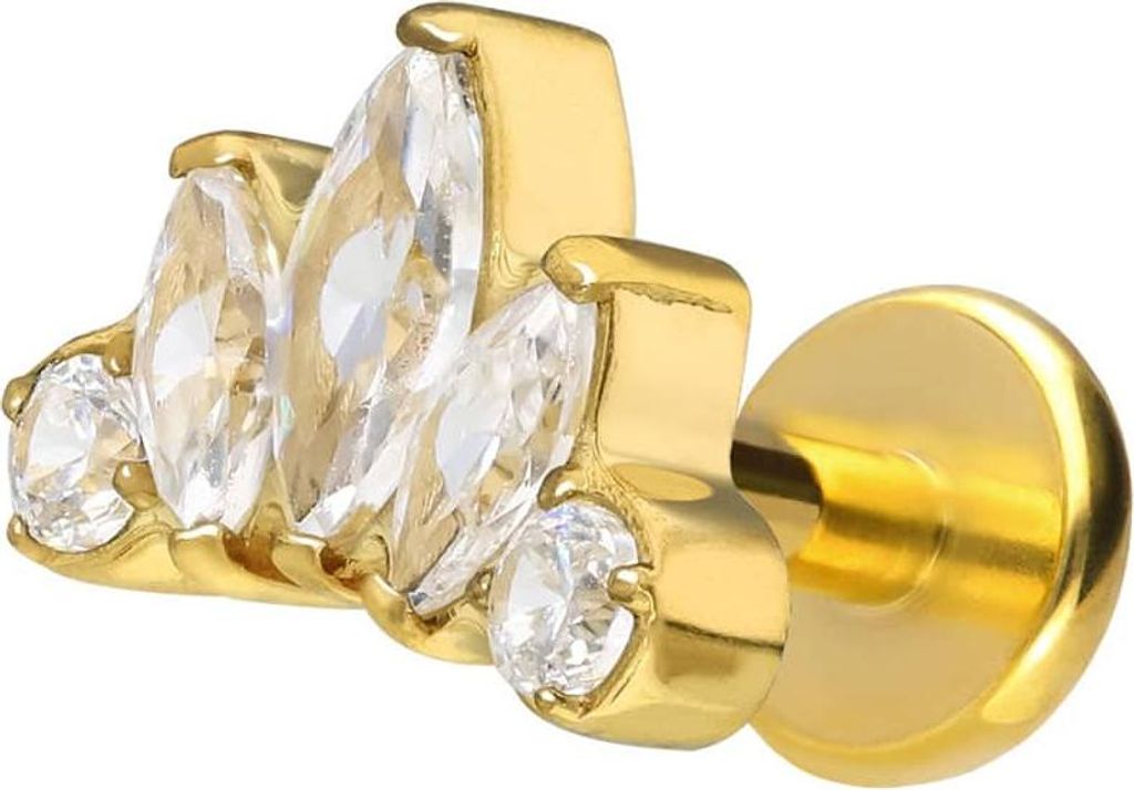Ohrpiercing, Nasenpiercing Titan Labret mit Push Fit LOTUSBLÜTE Gold Stablänge: 6mm | Stabstärke: 1,2mm