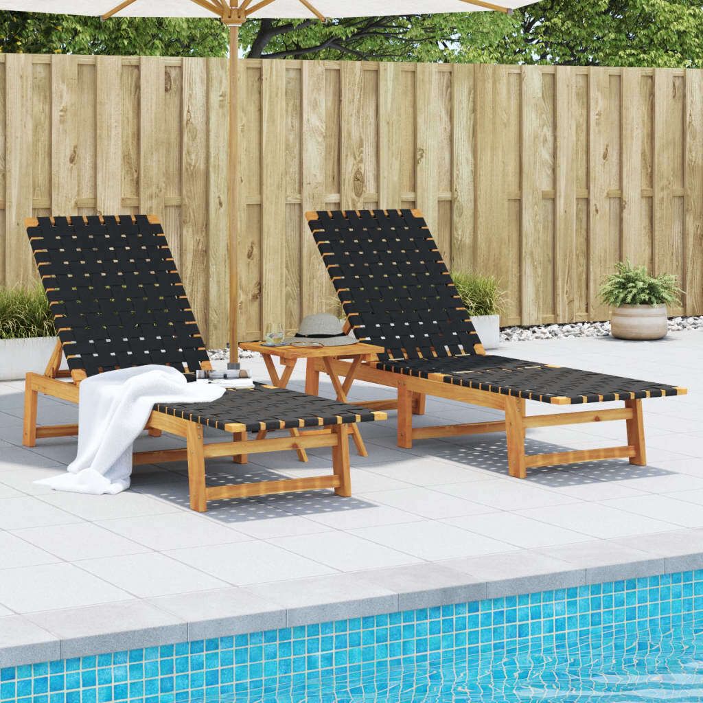 Möbel Sonnenliegen 2 Stk. mit Tisch Schwarz Massivholz Akazie - Gartenliegen 3214216