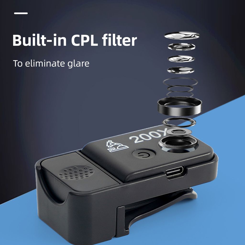 200-faches Handy-Mikroskopobjektiv mit LED-/UV-Lichtern, integriertem CPL-Filter, Telefon-Mikroobjektiv mit universellem Telefonclip-Ersatz fuer iP...